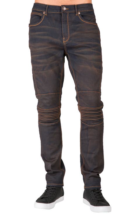 Slim Tapered Fit Moto Jeans