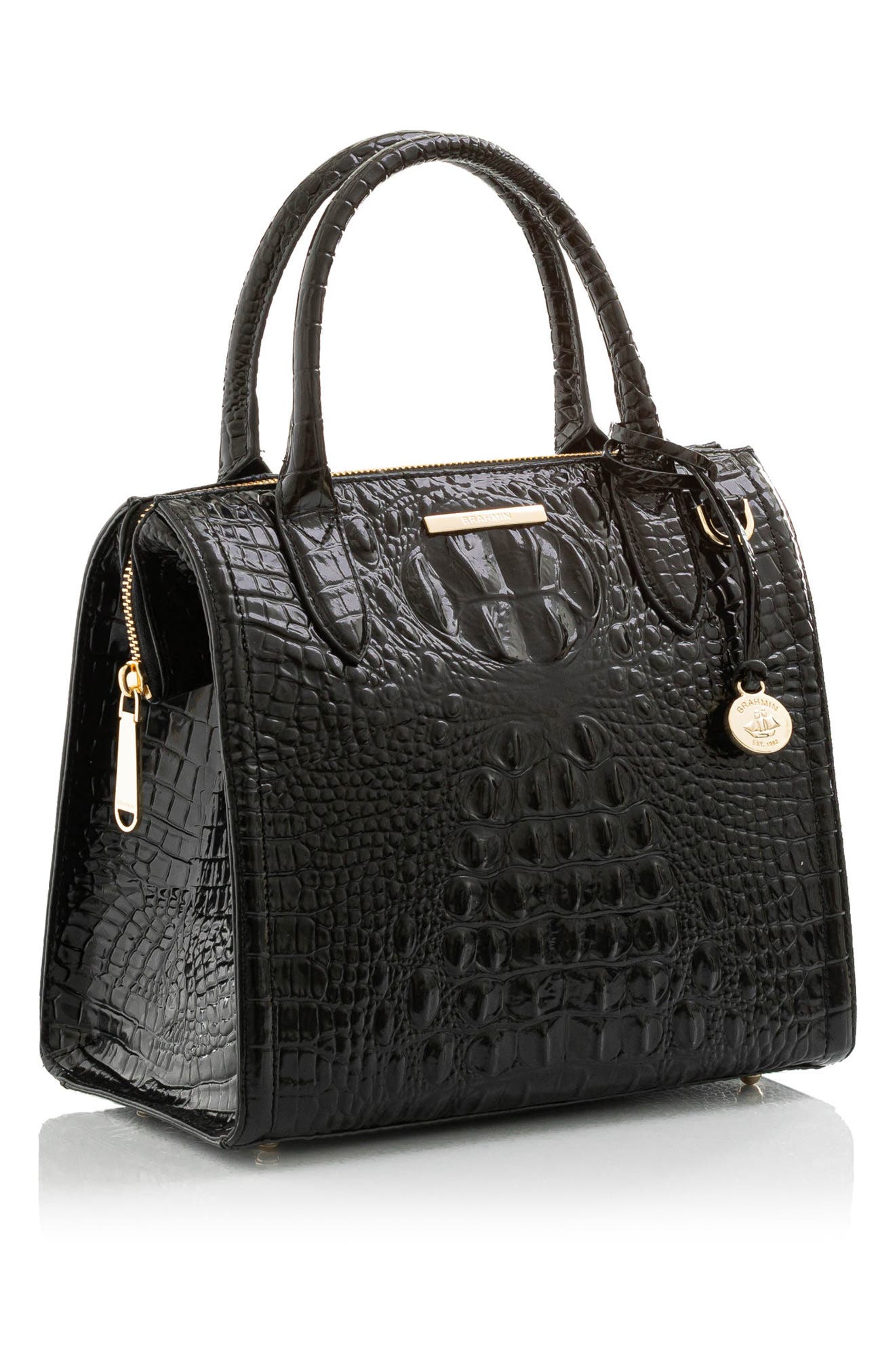 Brahmin Small Caroline Croc Embossed Leather Satchel, Alternate, color, 