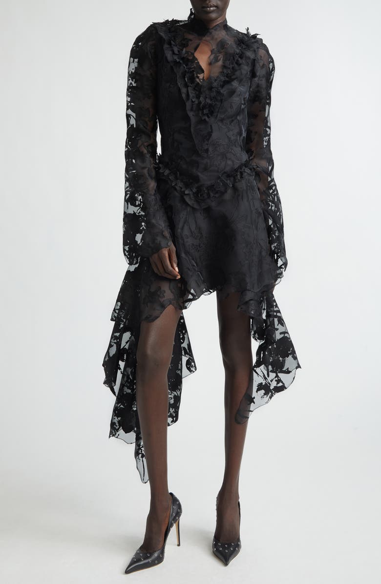 McQueen Long Sleeve Devoré Dress, Main, color, Black