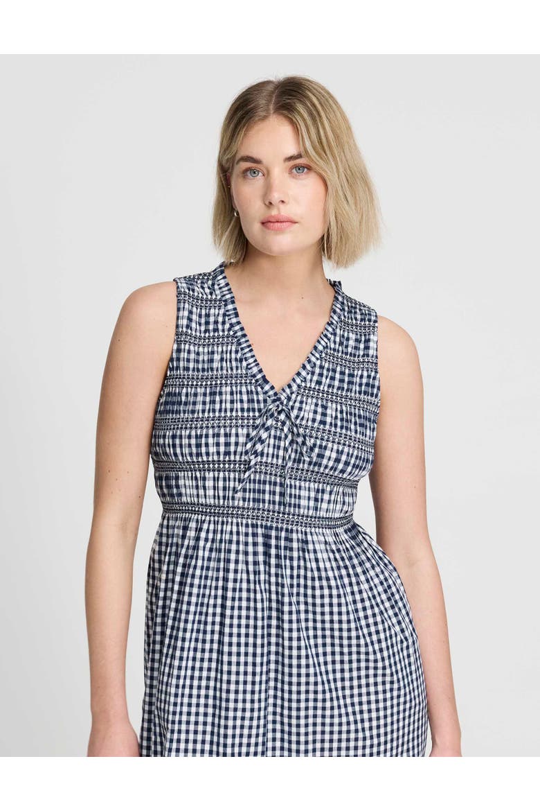 Petite Hadlee Gingham Shirred Midi Dress, Alternate, color, Black Gingham