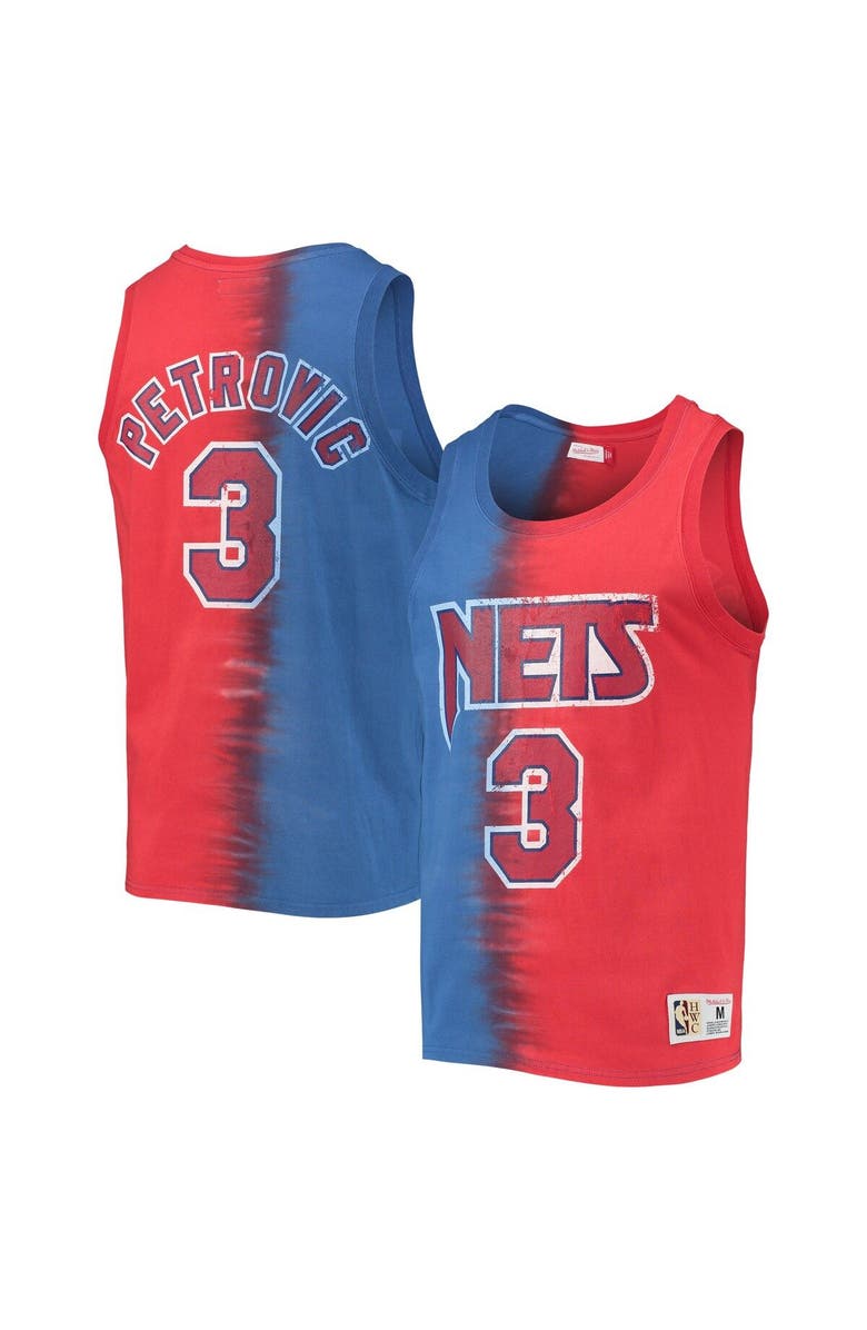 Mitchell & Ness Men's Mitchell & Ness Drazen Petrovic Blue/Red New Jersey Nets Hardwood Classics Tie-Dye Name & Number Tank Top, Main, color, 