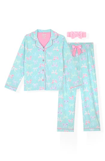 Sleep On It Kids' Bow Two-piece Long Pajamas & Headband Set In Blue