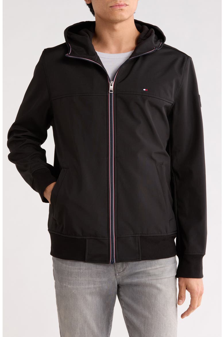 Water Resistant Hooded Softshell Jacket, Main, color, BLACK