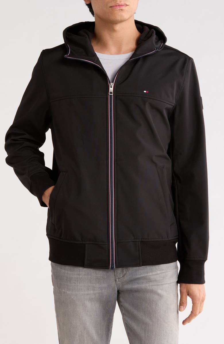 Tommy Hilfiger Water Resistant Hooded Softshell Jacket, Main, color, Black