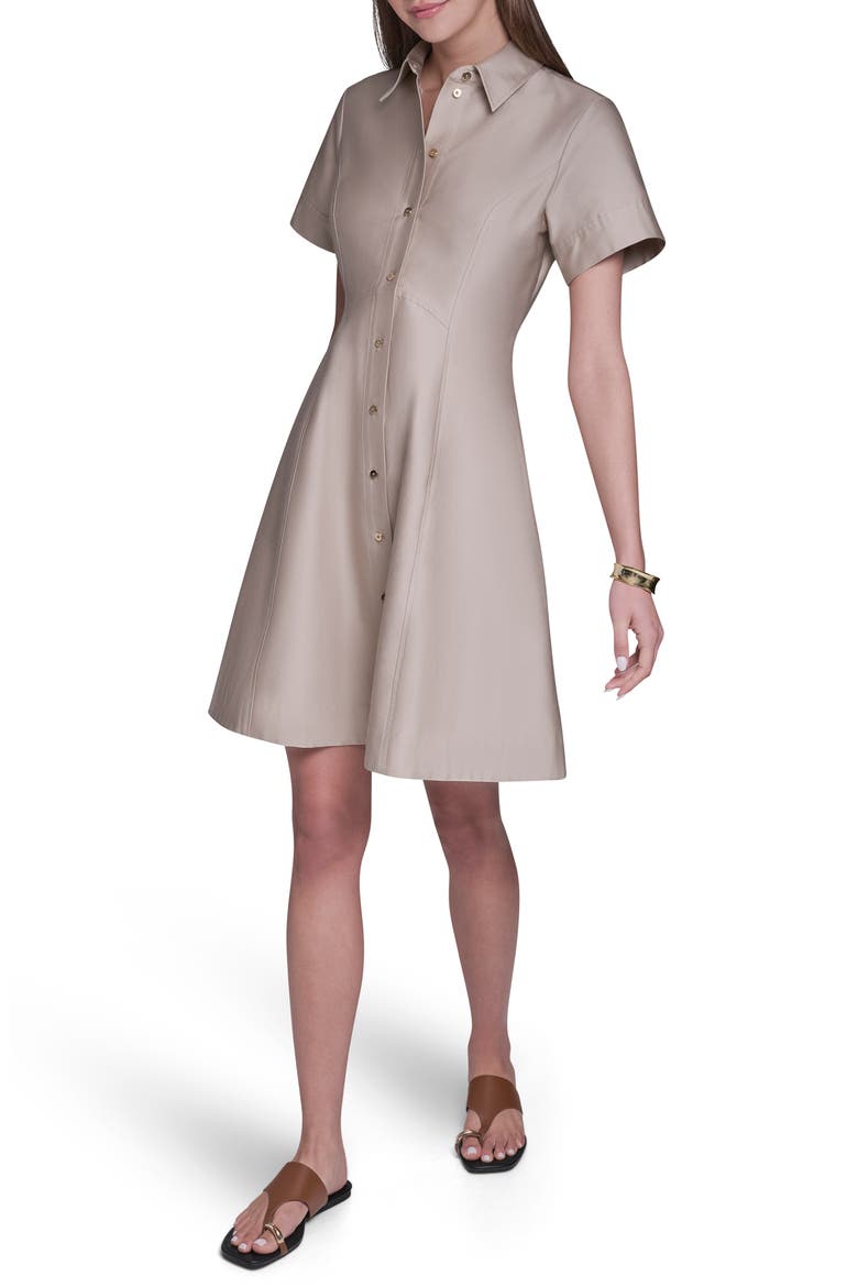Short Sleeve Stretch Cotton Shirtdress, Alternate, color, SANDSTONE