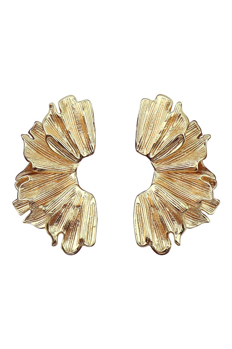 Crinkled Fan Drop Earrings, Main, color, GOLD