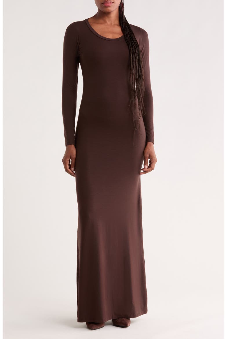 Long Sleeve Maxi Dress, Main, color, BRONZE BROWN
