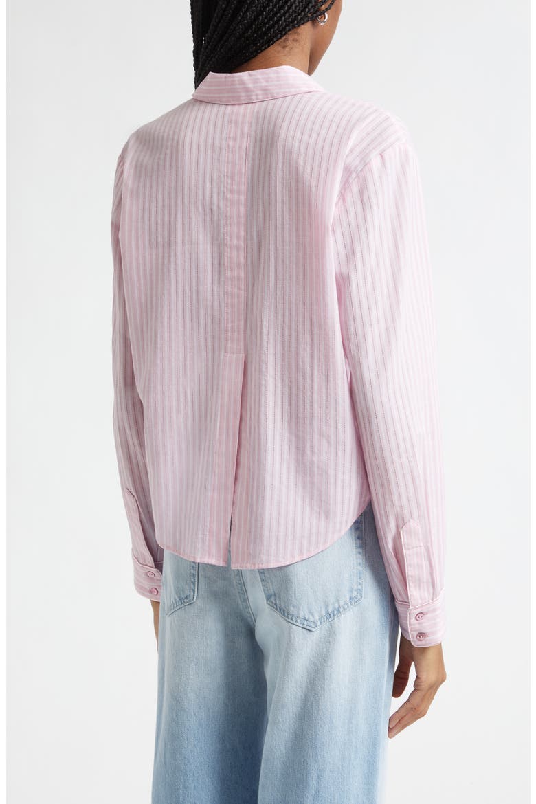 Cosette Stripe High-Low Cotton Crop Button -Up Shirt, Alternate, color, CAMEO PINK/ IVORY STRIPE