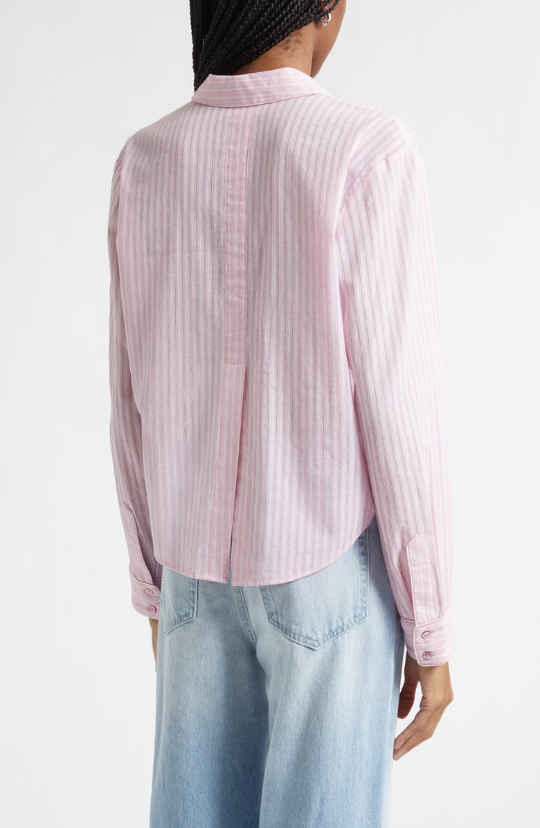 L'AGENCE Cosette Stripe High-Low Cotton Crop Button -Up Shirt, Alternate, color, Cameo Pink/ Ivory Stripe