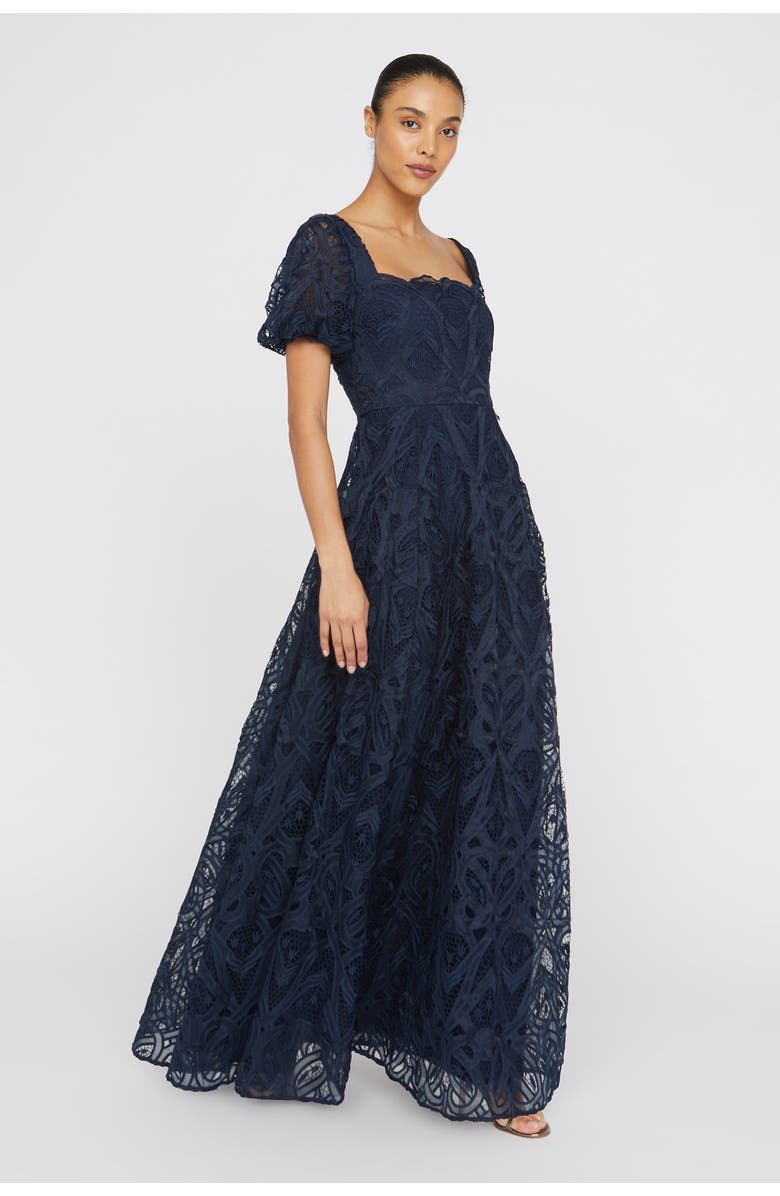 Theia Dominique Puff Sleeves Gown, Alternate, color, 