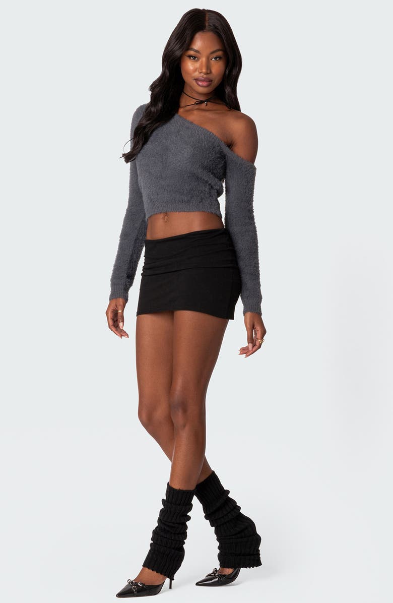 EDIKTED Frannie One-Shoulder Fuzzy Crop Top, Alternate, color, 
