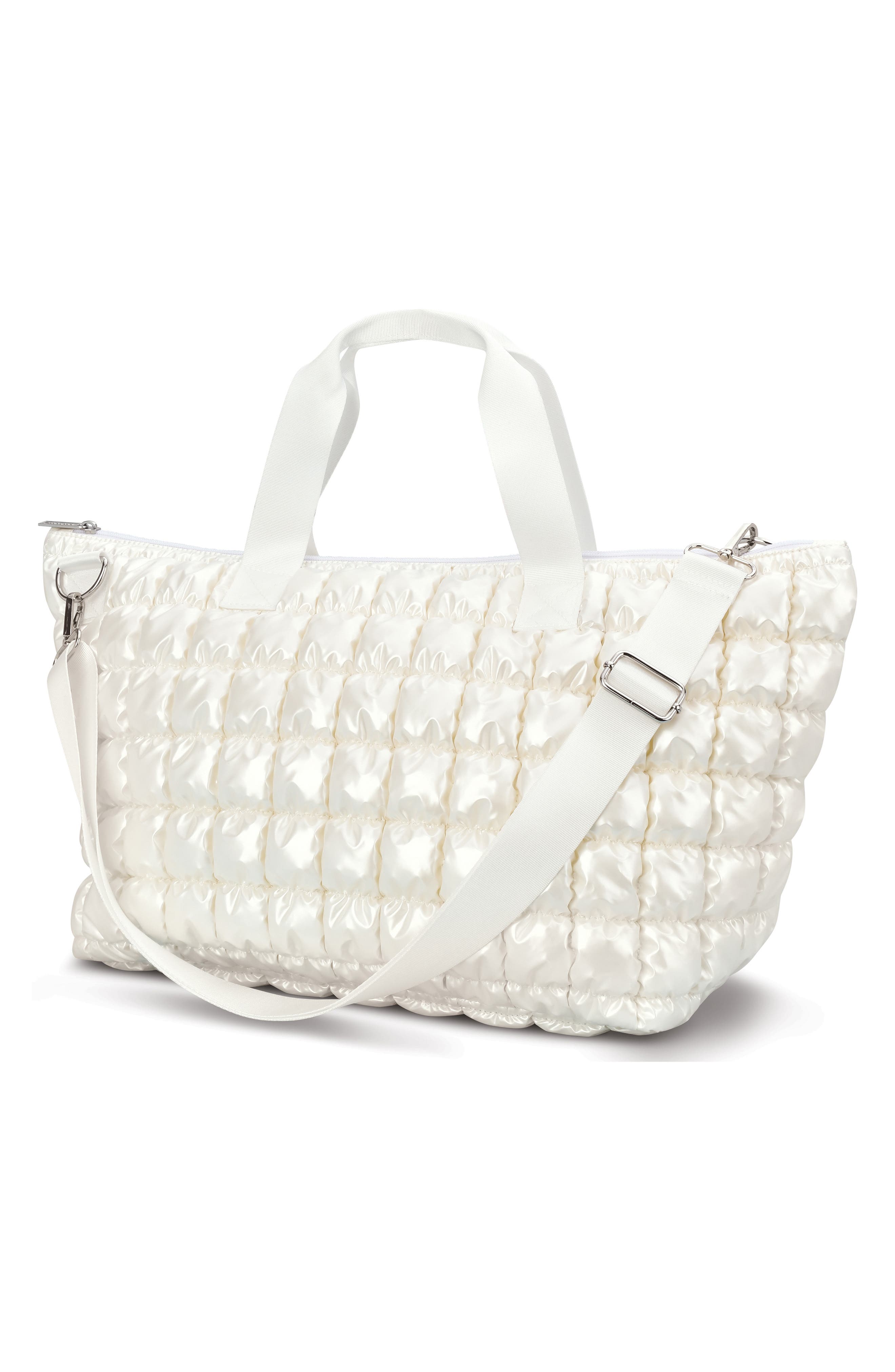 Iscream Kids' Shiny Puffer Overnight Bag, Alternate, color, Ivory