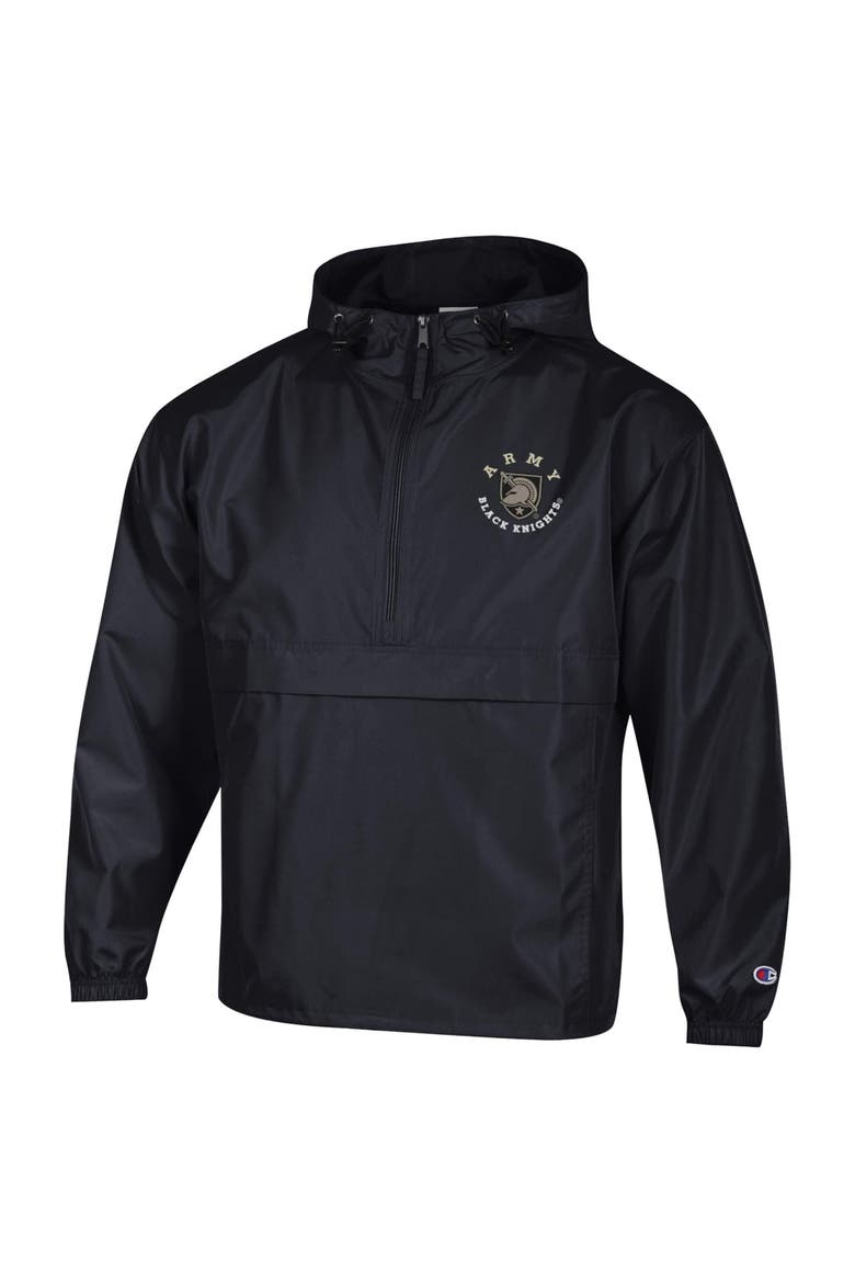 Men's Champion  Black Army Black Knights Packable Hooded Windbreaker Half-Zip Jacket, Alternate, color, Black