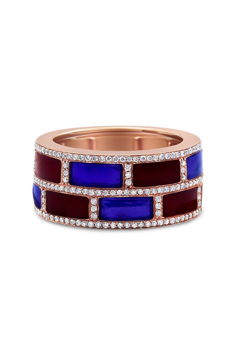 18K Rose Gold Red and Blue Enamel and 1/2 Cttw Diamond Band Ring, Main, color, Pink