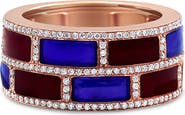 Haus of Brilliance 18K Rose Gold Red and Blue Enamel and 1/2 Cttw Diamond Band Ring