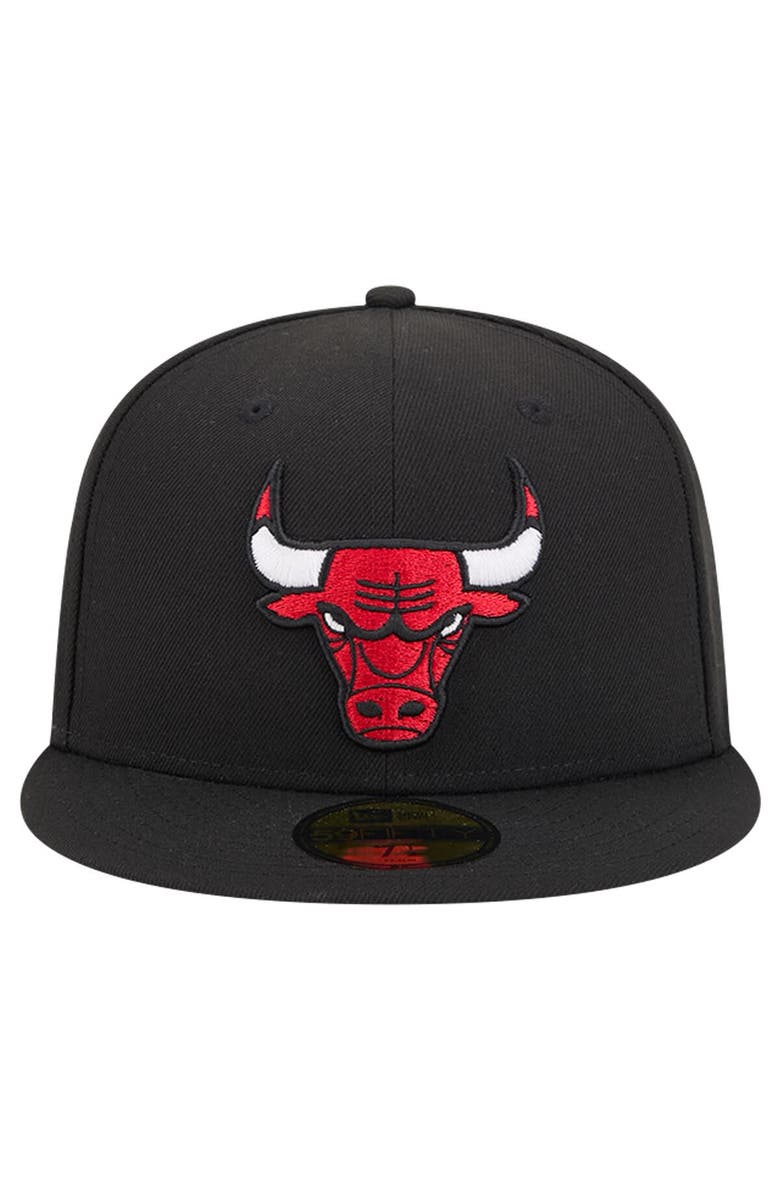 New Era Men's New Era Black Chicago Bulls Court Sport Leather Applique 59FIFTY Fitted Hat, Alternate, color,