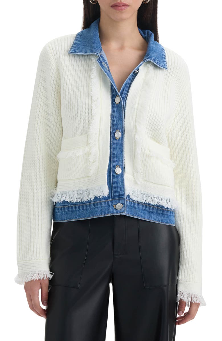NVLT Denim Collar Cardigan, Main, color, Marshmallow