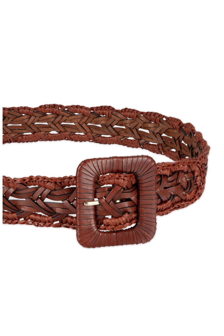 Woven Raffia & Leather Belt, Alternate, color, COGNAC