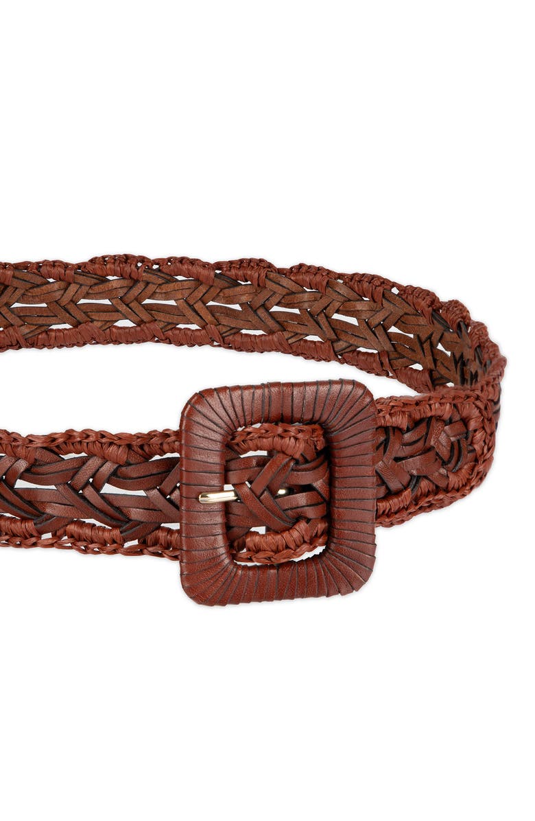 Sam Edelman Woven Raffia & Leather Belt, Alternate, color, Cognac