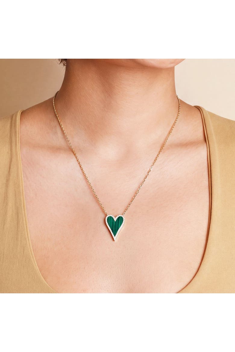 Elongated Malachite CZ Halo Heart Necklace, Alternate, color, Malachite