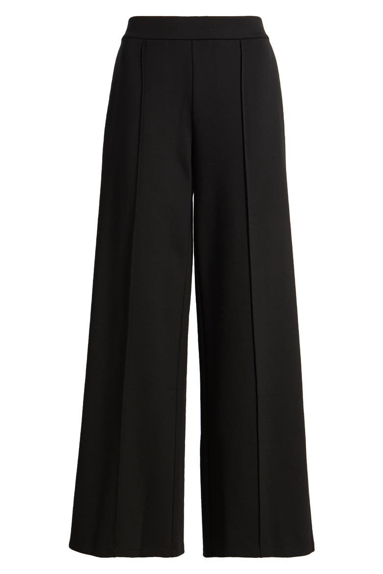 Flex Pintuck Double Knit Ponte Wide Leg Pants, Alternate, color, BLACK