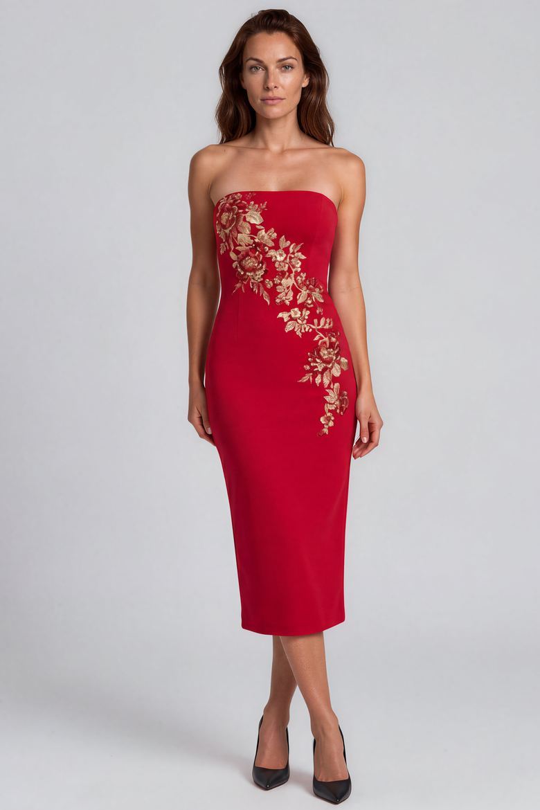 Strapless Crepe Cocktail Dress, Main, color, Red
