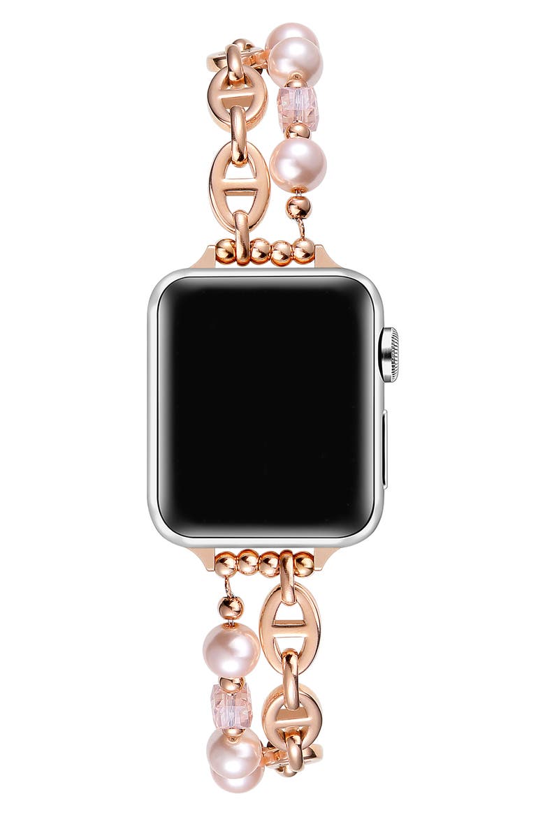 Luna Imitation Pearl Apple Watch® Bracelet Watchband, Alternate, color, ROSE GOLD