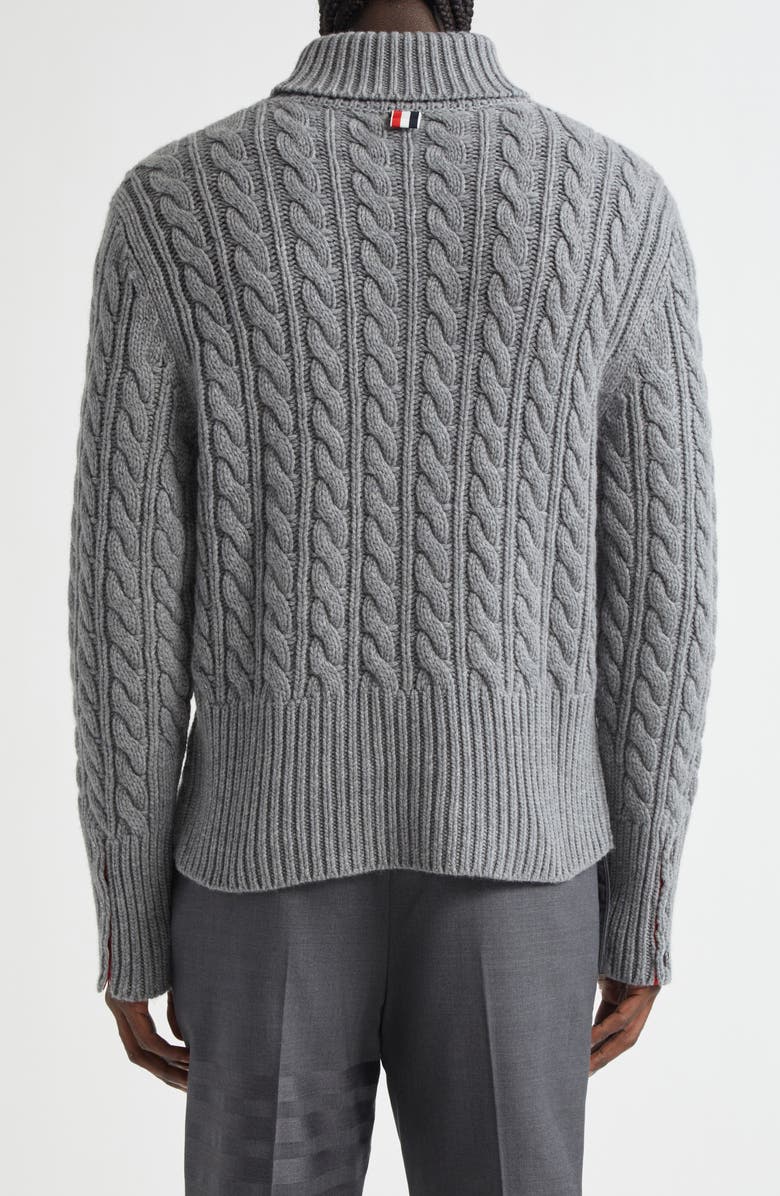 Thom Browne Classic Cable Knit Cashmere Turtleneck Sweater, Alternate, color, Light Grey