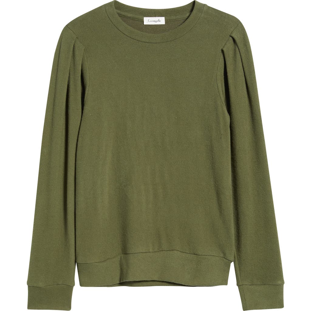 Loveappella Pleated Long Sleeve Brushed Jersey Top In Green