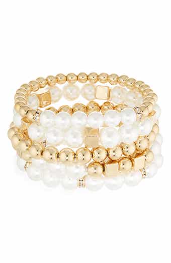 Tasha Set of 5 Faux Pearl & Crystal Assorted Beaded Stretch Bracelets