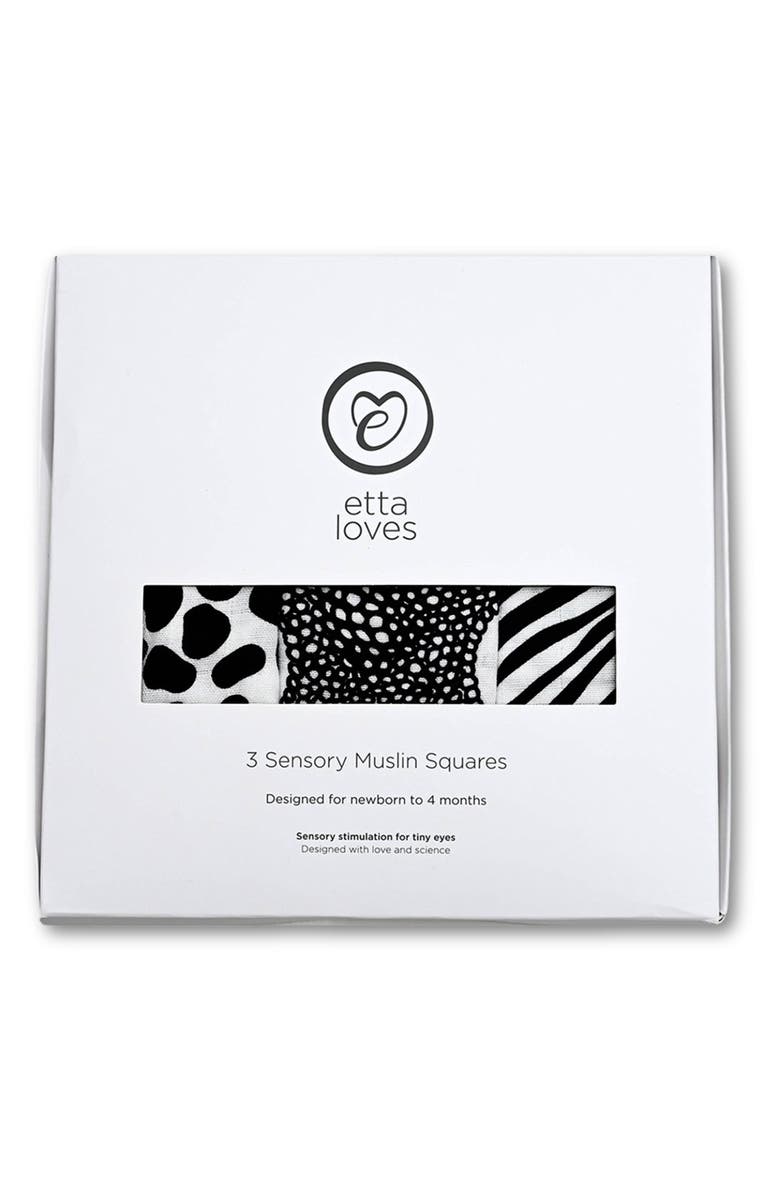 ETTA LOVES 3-Pack Animal Sensory Organic Cotton Muslin Blankets, Alternate, color, Animal Print Mixed
