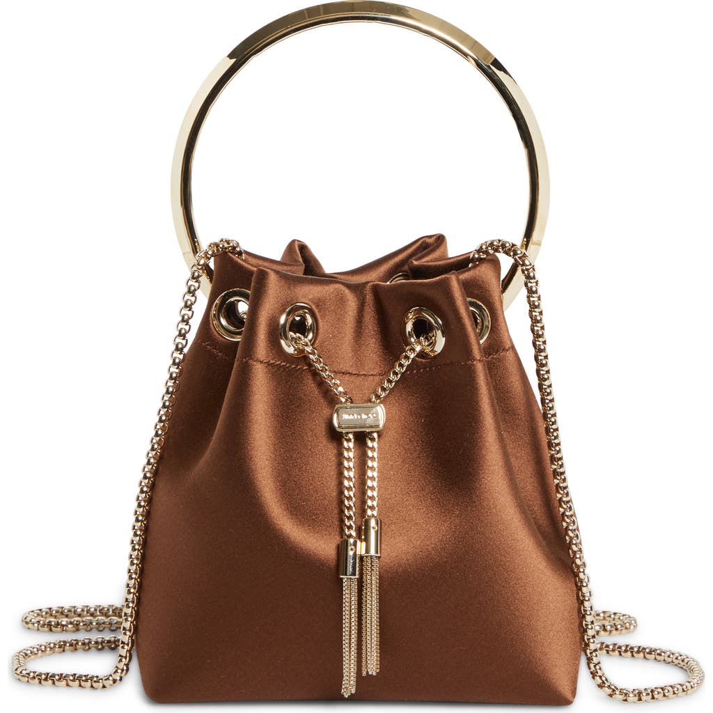 Jimmy Choo Bon Bon Satin Top Handle In Brown