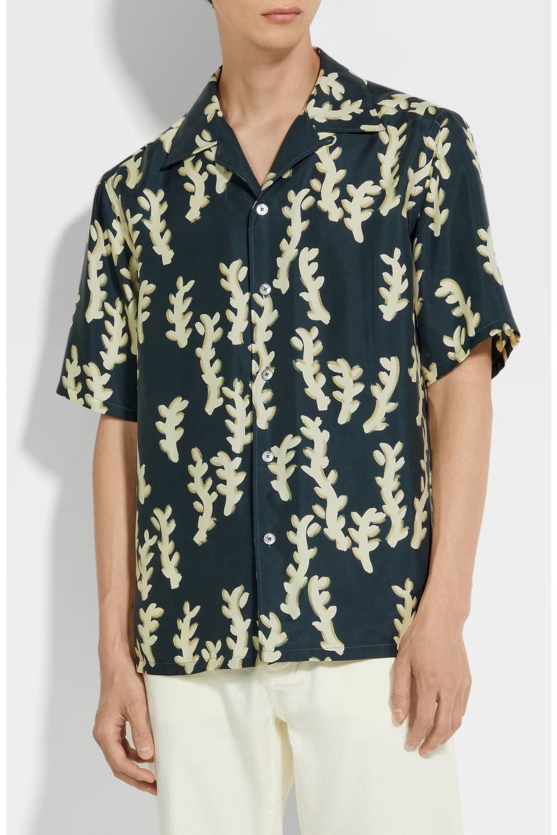 Silk Shirt, Main, color, DARK TEAL BLUE/LIGHT YELLOW