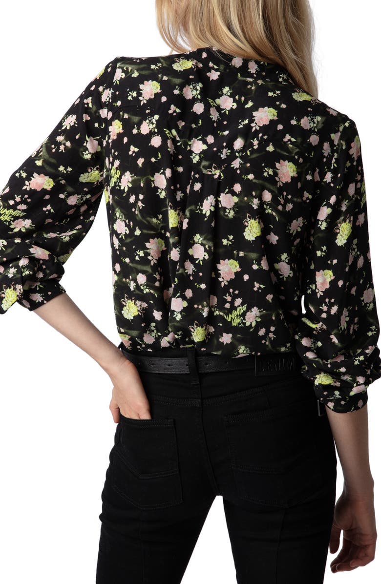 Zadig & Voltaire Twina Rose Print Button-Up Shirt, Alternate, color, 