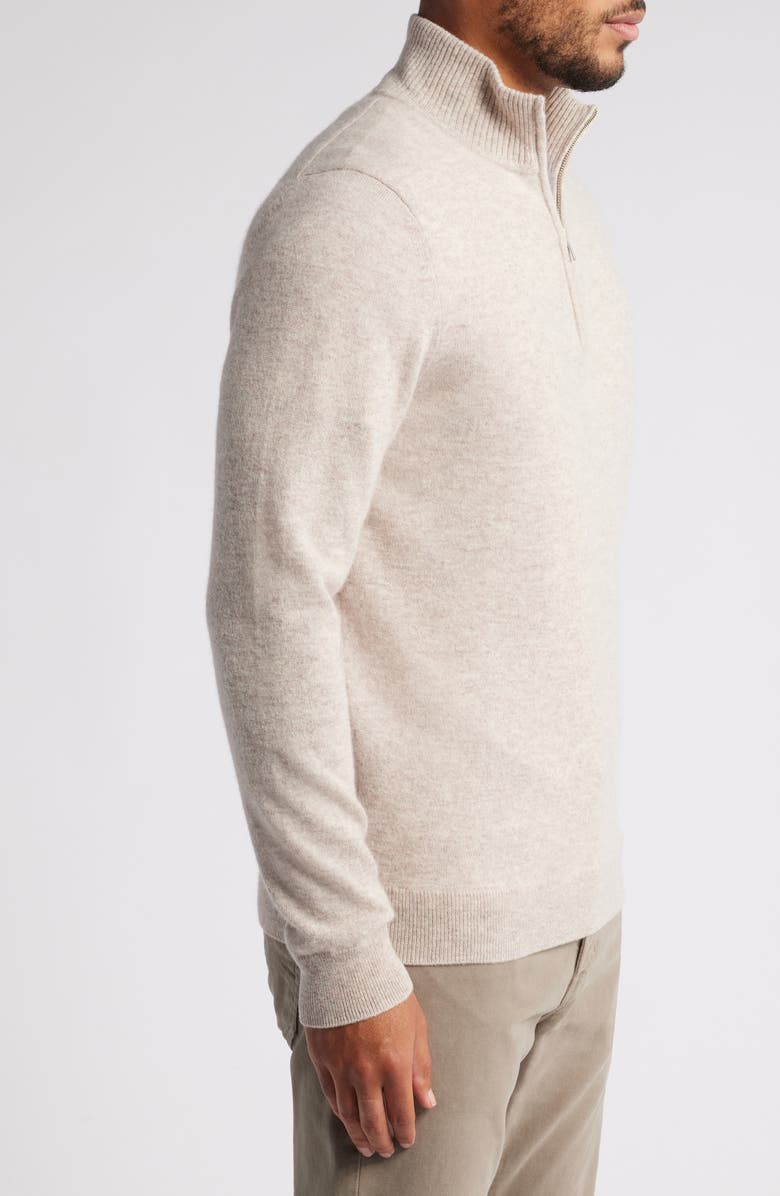 Nordstrom Cashmere Quarter Zip Pullover Sweater, Alternate, color, Tan Oxford Heather