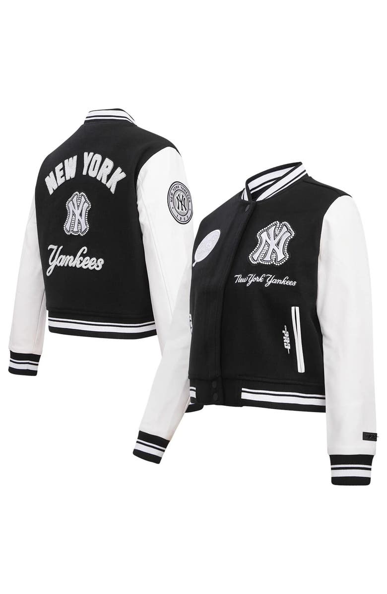 PRO STANDARD Women's Pro Standard Black New York Yankees Pearls Rib Wool Full-Zip Varsity Jacket, Alternate, color, Black