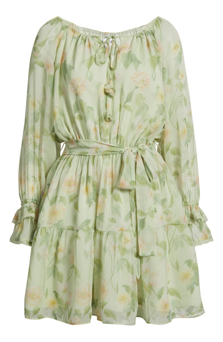 En Saison Paloma Floral Print Long Sleeve Minidress, Alternate, color, Sage Pink Yellow