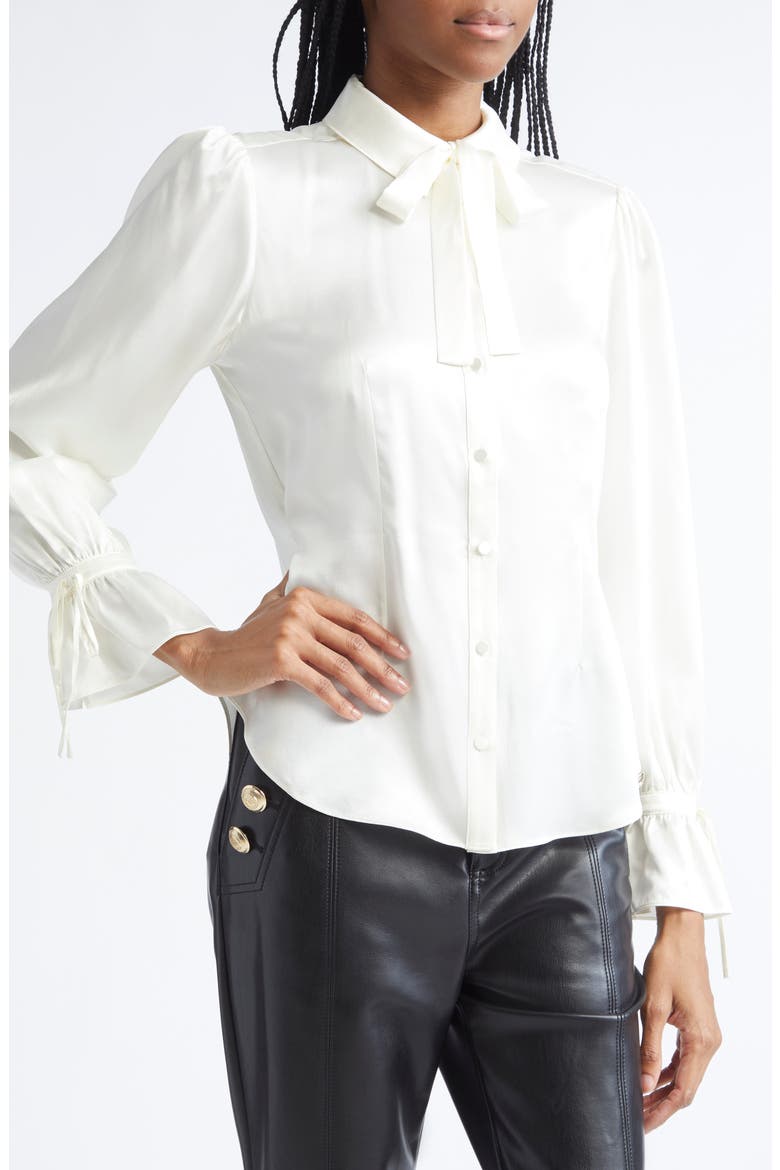 Troyer Tie Neck Silk Button-Up Shirt, Alternate, color, IVORY
