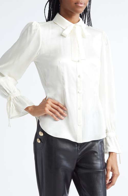 Cinq À Sept Troyer Tie Neck Silk Button-up Shirt In White