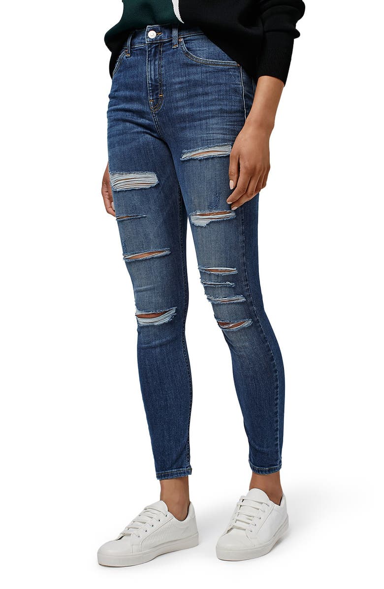 Topshop Jamie Ripped High Rise Skinny Jeans, Alternate, color, 