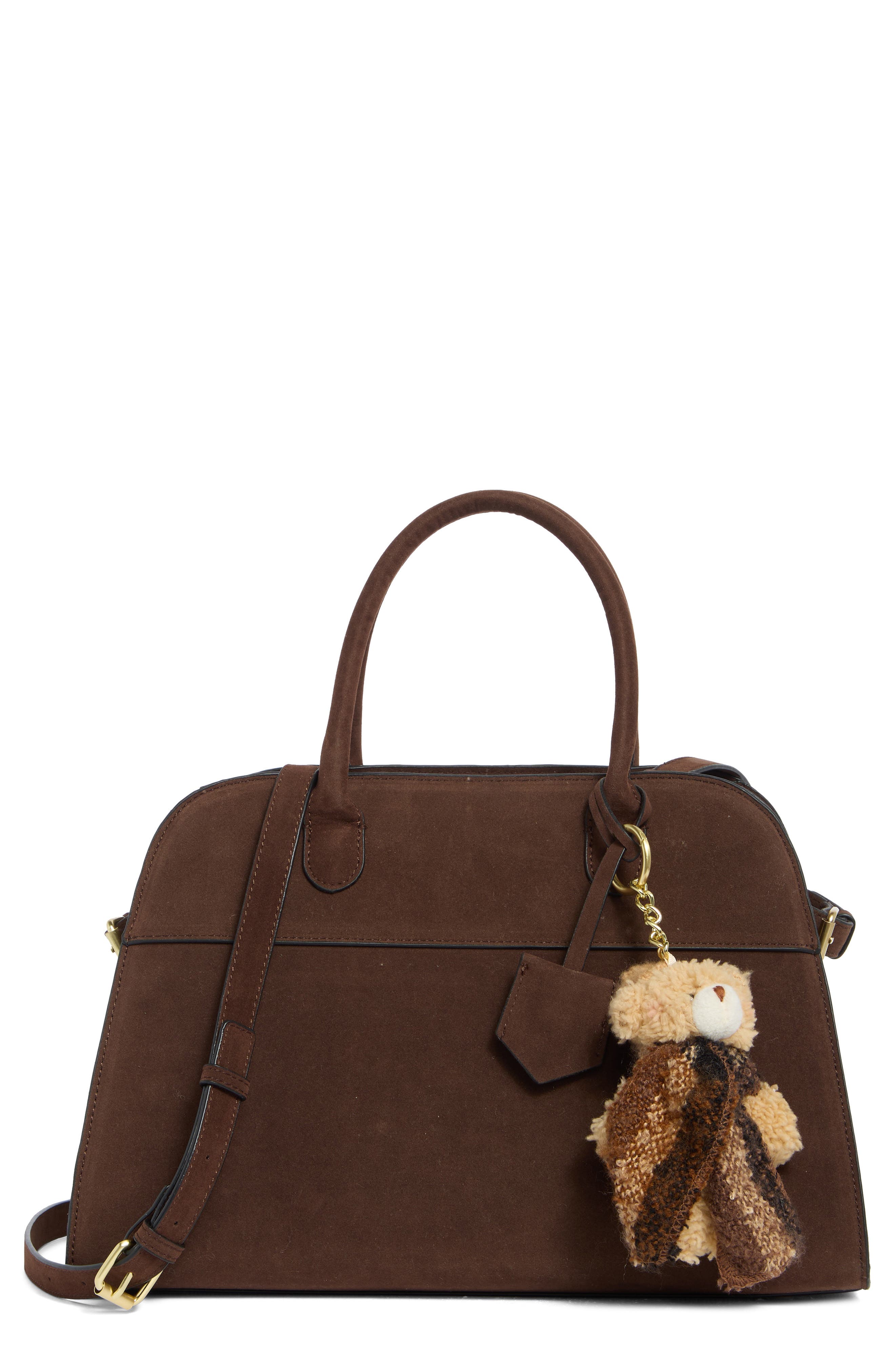 BCBG Suede Structured Satchel Bag, Main, color, Chocolate