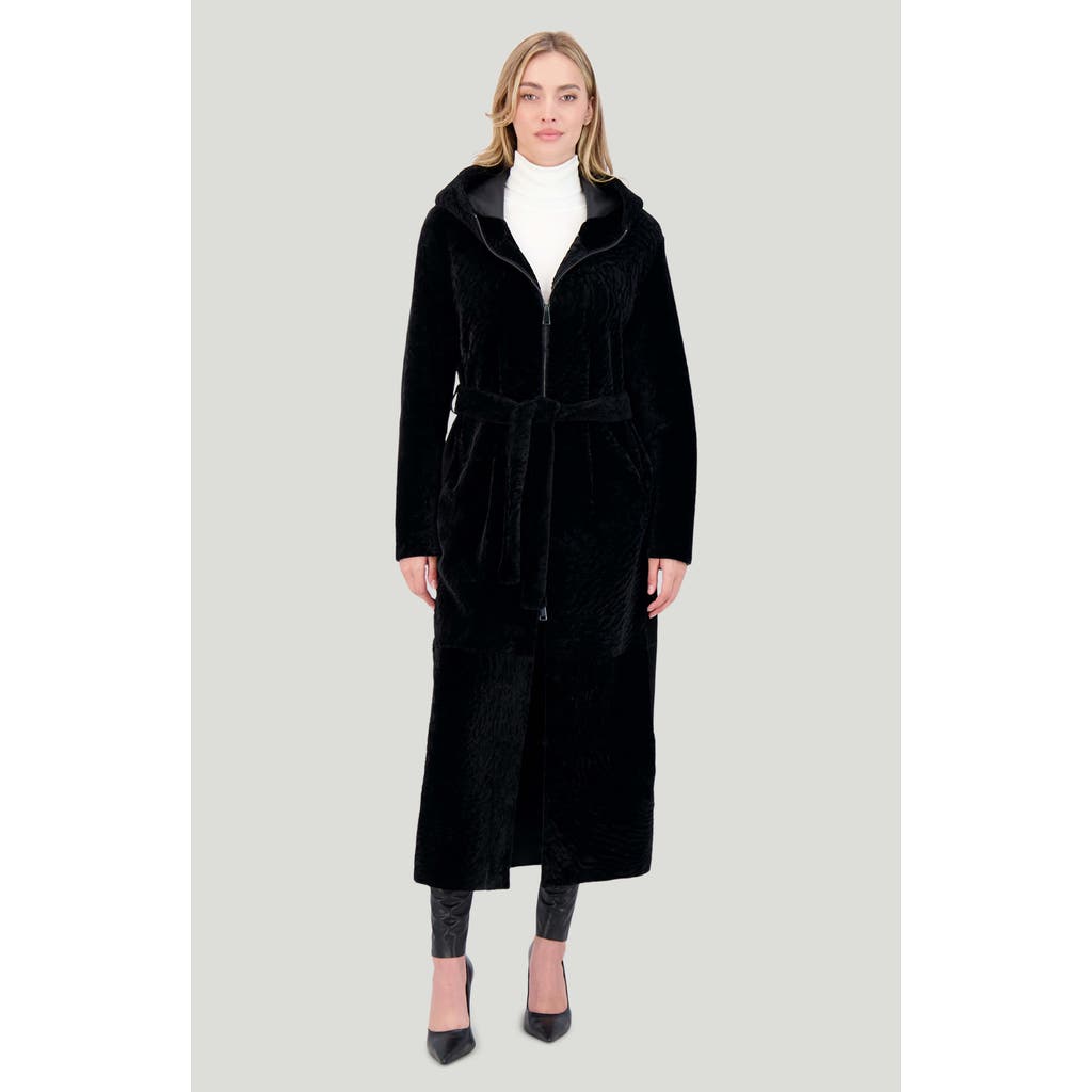 Gorski Reversible Textured Shearling Lamb Coat In Black