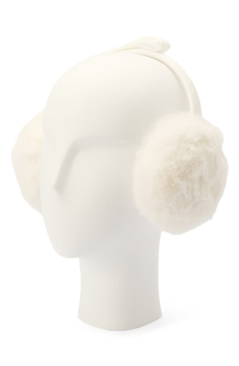 Kate Spade New York shoelace bow faux fur earmuffs, Alternate, color, French Cream
