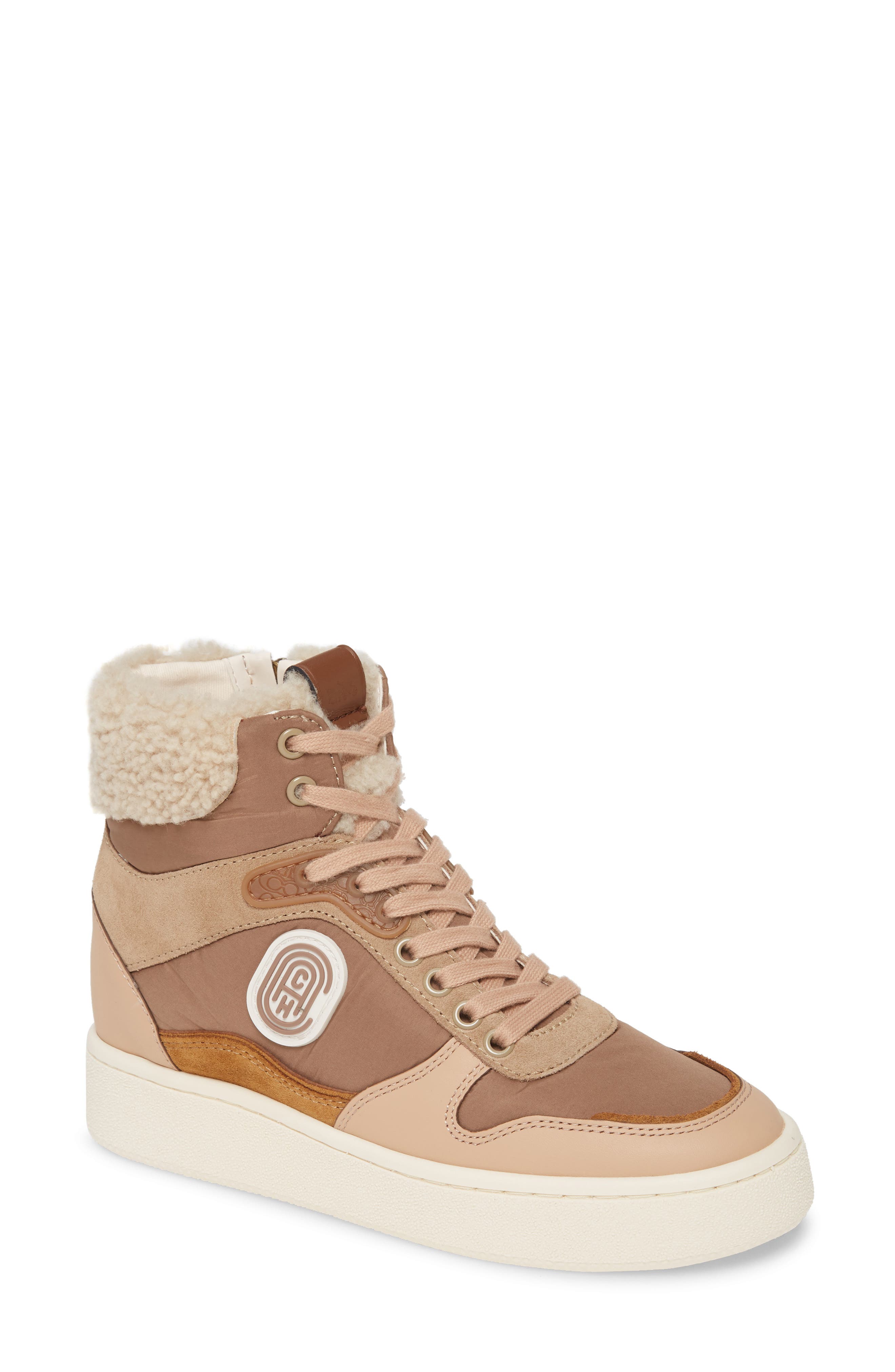 COACH C220 High Top Sneaker with Genuine Shearing Trim, Main, color, 