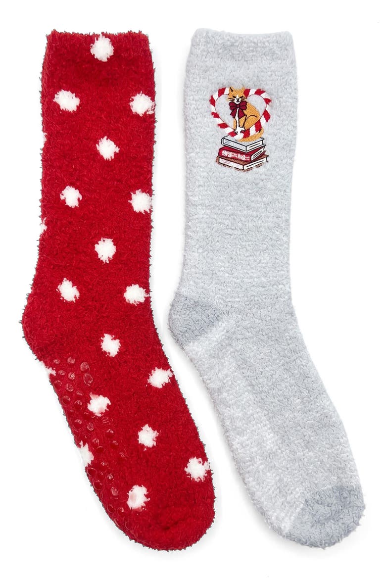 2-Pack Cozy Crew Socks with Grippers, Main, color, LIGHT GREY