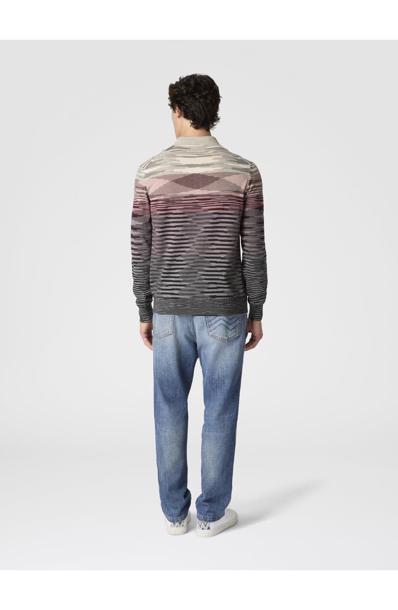 Missoni Long Sleeve Polo In Pure Wool With Flame Pattern, Alternate, color, Beige & Burgundy