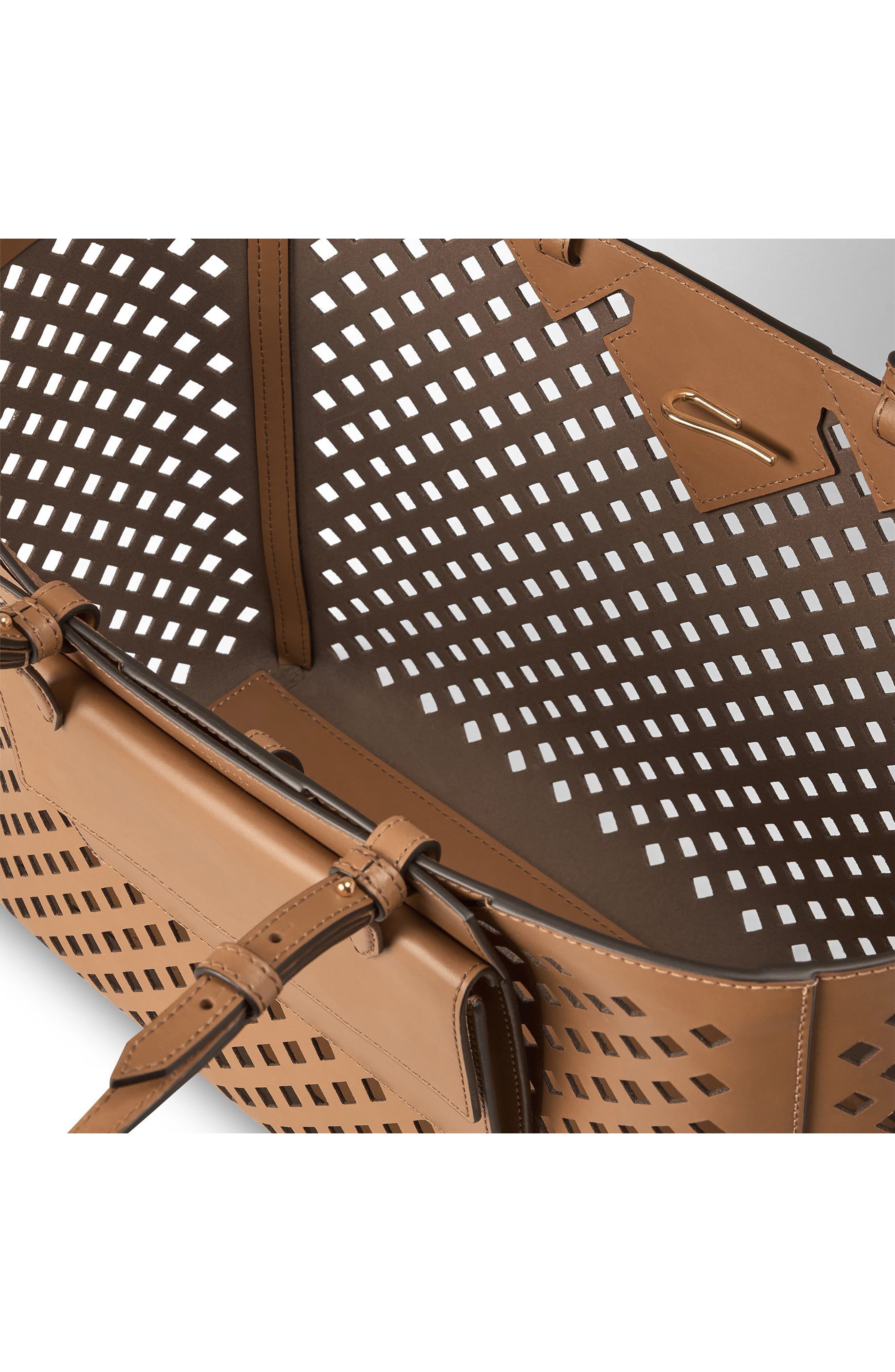 Perforated Leather Tote, Alternate, color, TOFFEE