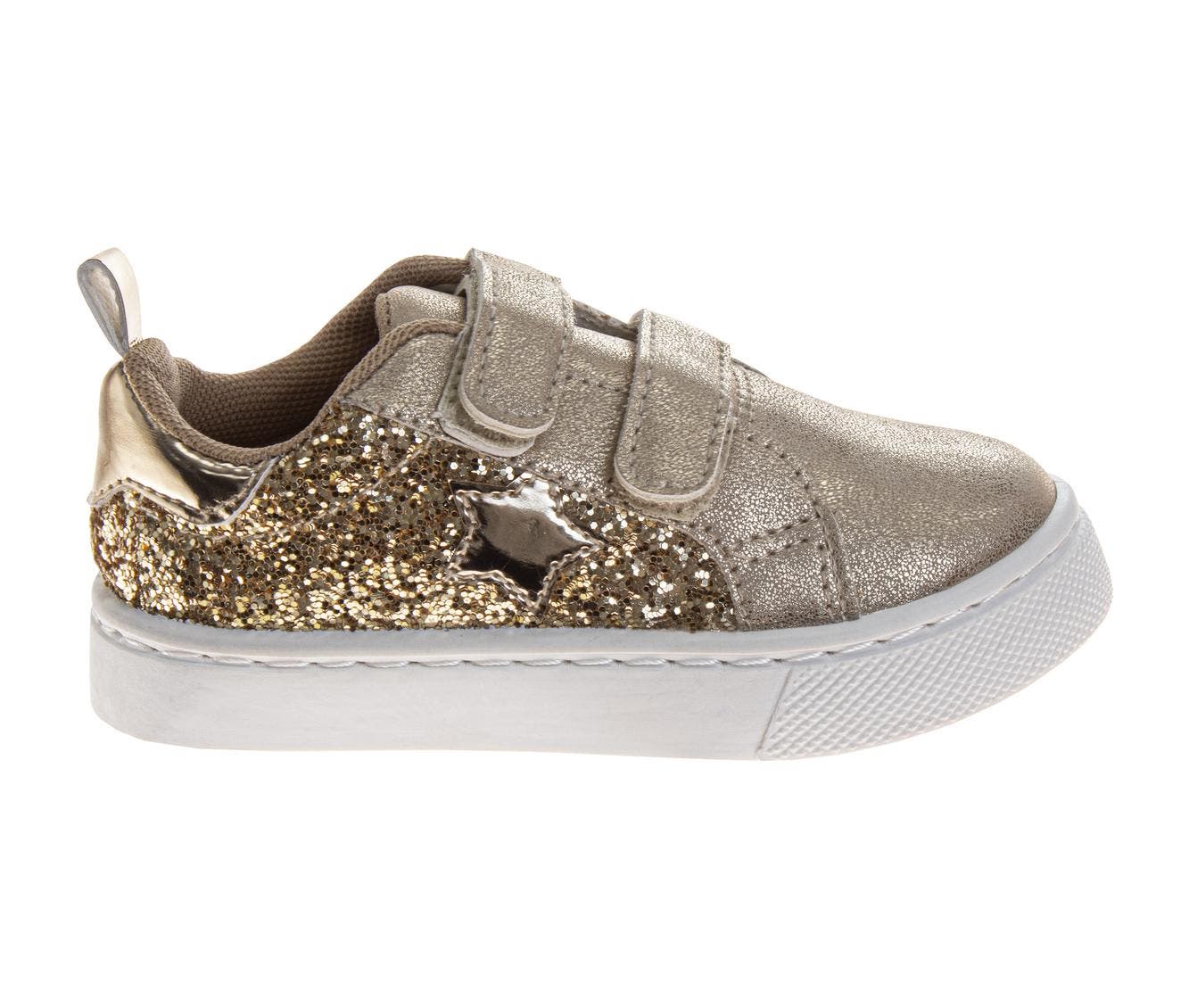 Laura Ashley Girls' Hook and Loop Sneakers, Alternate, color, Gold Glitter