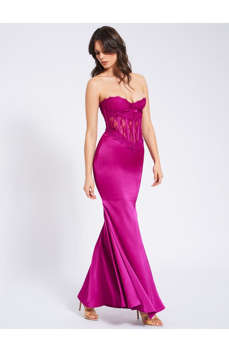 Miss Circle Everleigh Lace Satin Corset Maxi Dress, Alternate, color, Fuchsia