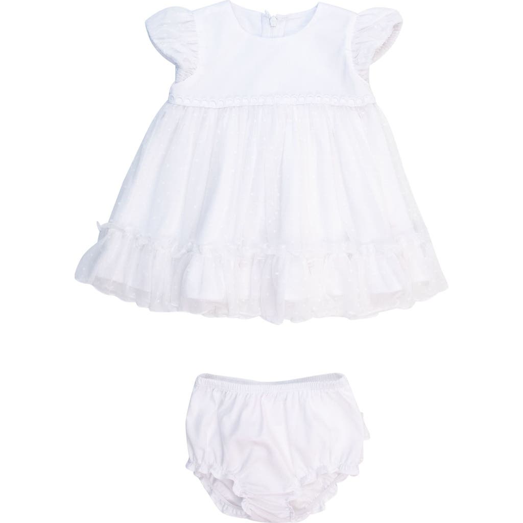 Rufflebutts Baby Girls Dotted Tulle Dress & Rufflebutt Set In White